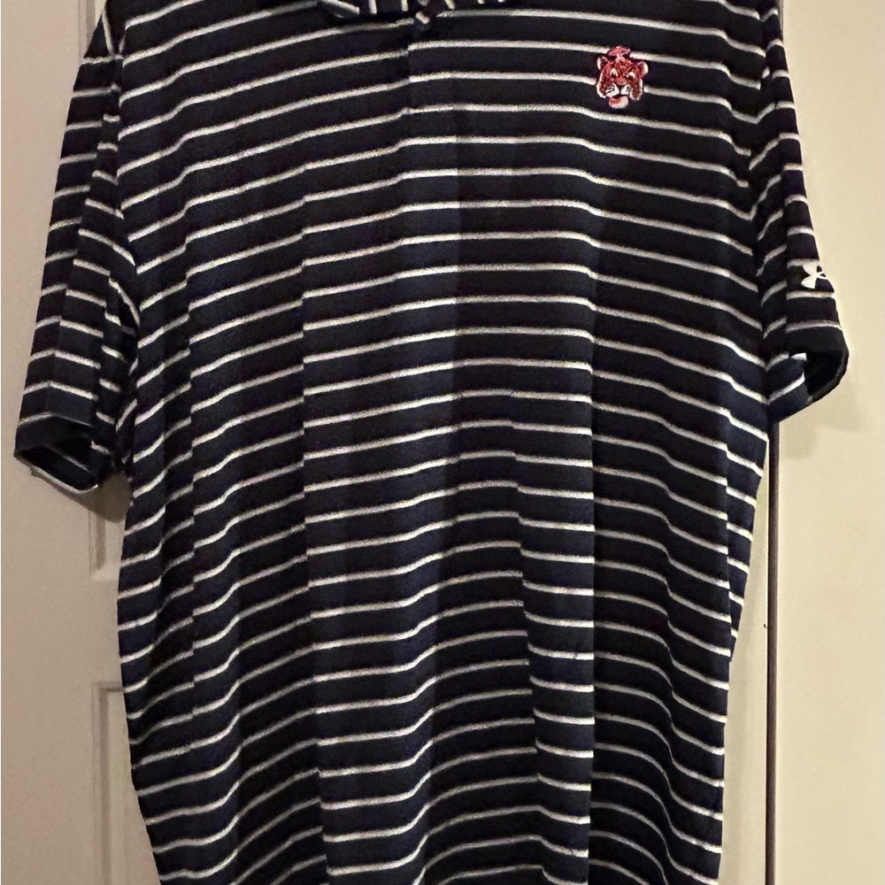 Auburn Aubie Under Armour Blue and White Polo Shirt with Stripes